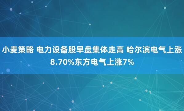 小麦策略 电力设备股早盘集体走高 哈尔滨电气上涨8.70%东方电气上涨7%